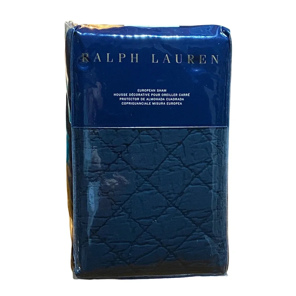 Ralph Lauren Journey's End Tait‎ Euro Sham Navy Quilted Pillow Cover Square NEW